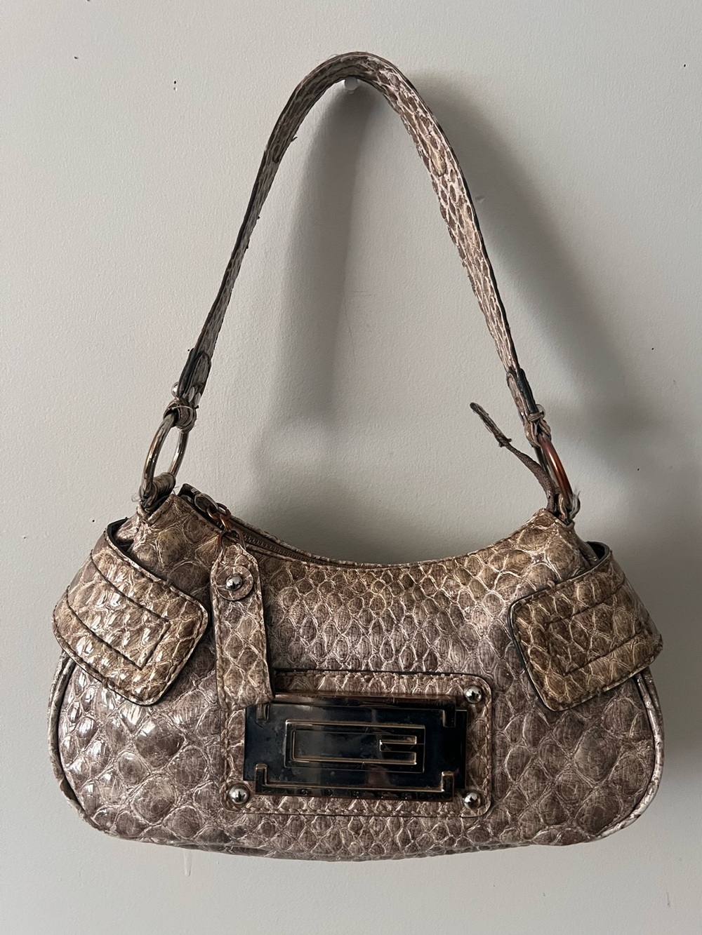 Guess Neutral Snakeskin-Texture Shoulder Bag